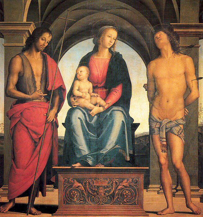 PERUGINO, Pietro Madonna and Child with Saints John the Baptist and Sebastian Sweden oil painting art